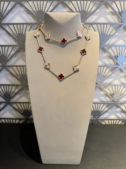 [AuraEcho]CLOVER 20 MOTIFS LASER CARNELIAN NECKLACE
