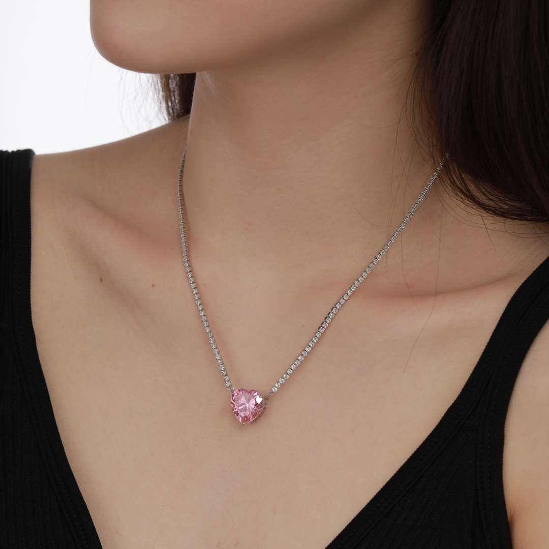 [AuraEcho]8.0 Carat Versatile Colorful Sweet Heart-Shaped Tennis Necklace