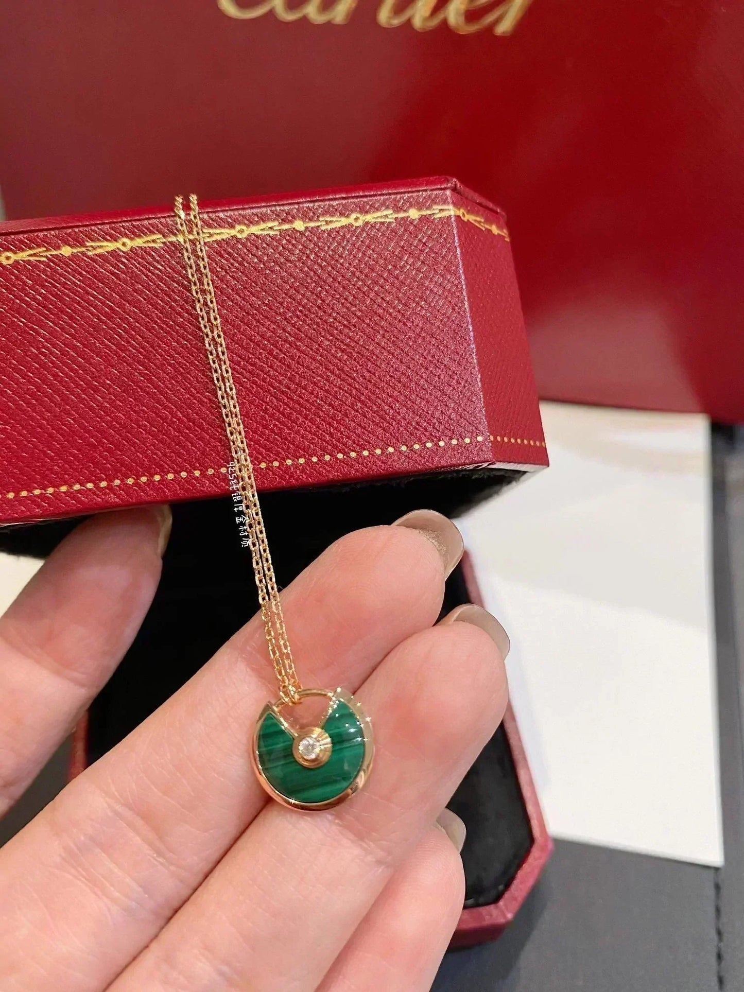 [AuraEcho]AMULETTE ROSE GOLD MALACHITE NECKLACE