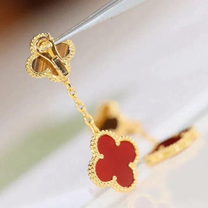 [AuraEcho]CLOVER  2 MOTIF  TIGER EYE CARNELIAN EARRINGS