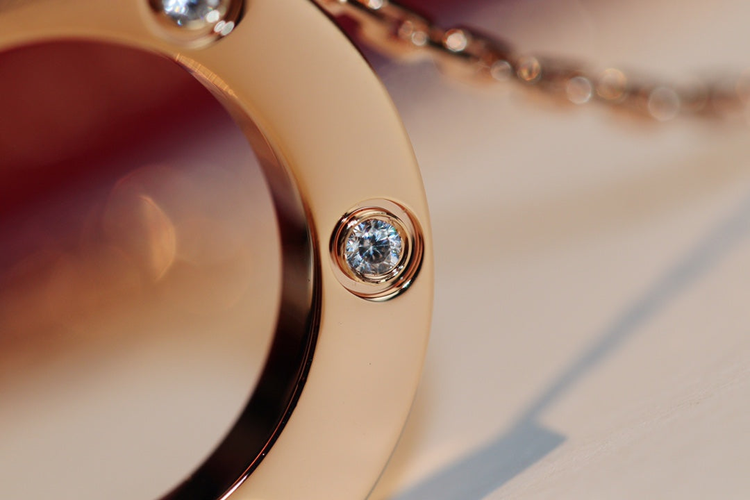 [AuraEcho]LOVE NECKLACE 16MM 6 DIAMONDS PINK GOLD