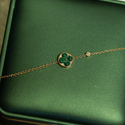 [AuraEcho]SUN MALACHITE 1 DIAMOND PINK GOLD BRACELET