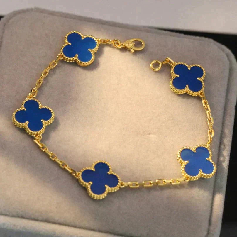 [AuraEcho]CLOVER 5 MOTIFS BLUE AGATE BRACELET