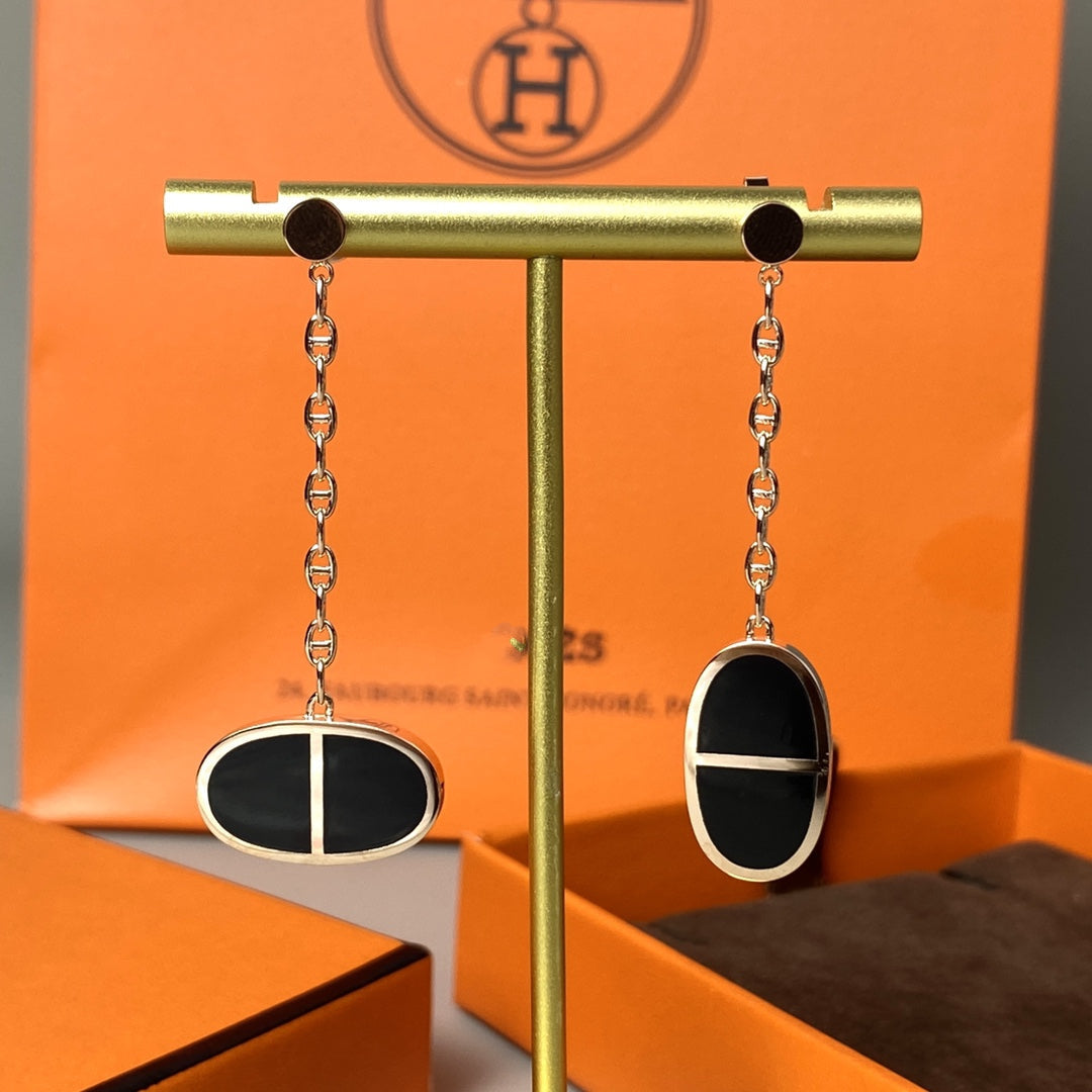 [AuraEcho]CHAINE VERSO BLACK CERAMIC EARRINGS