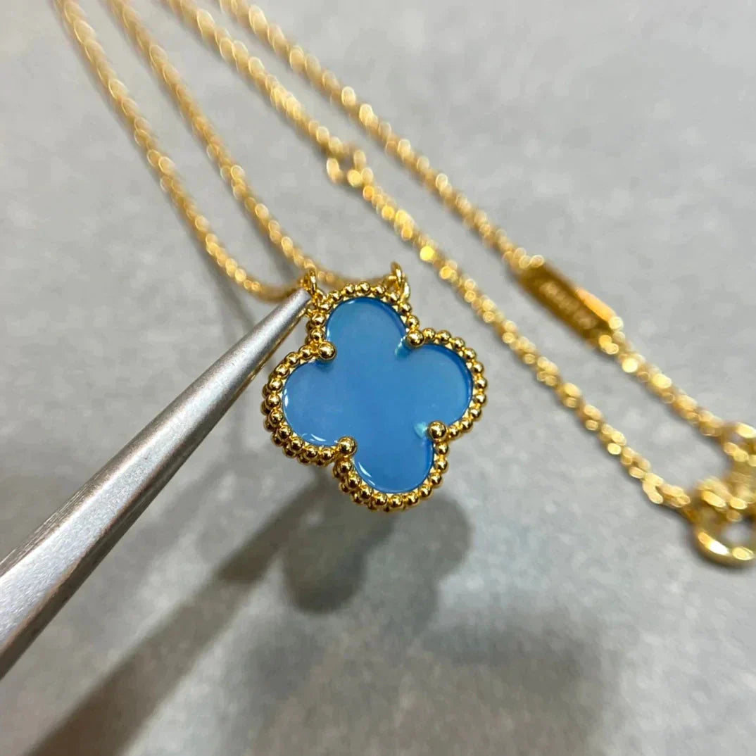 [AuraEcho]CLOVER 15MM BLUE AGATE NECKLACE