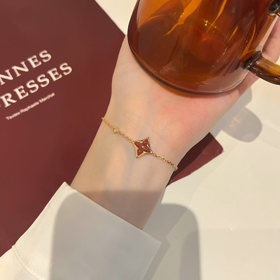 [AuraEcho]COLOR STAR CARNELIAN PINK GOLD DIAMOND BRACELET