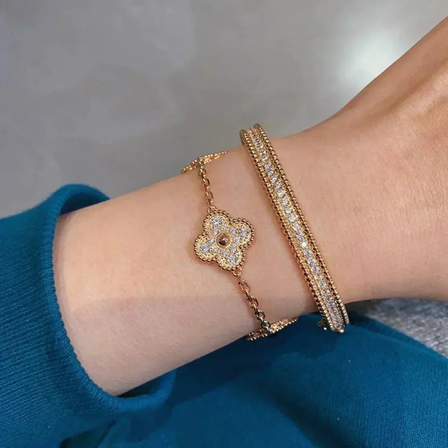 [AuraEcho]CLOVER 5 MOTIFS  FULL DIAMOND BRACELET