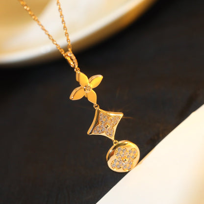 [AuraEcho]STAR AND SUN DIAMOND PINK GOLD NECKLACE