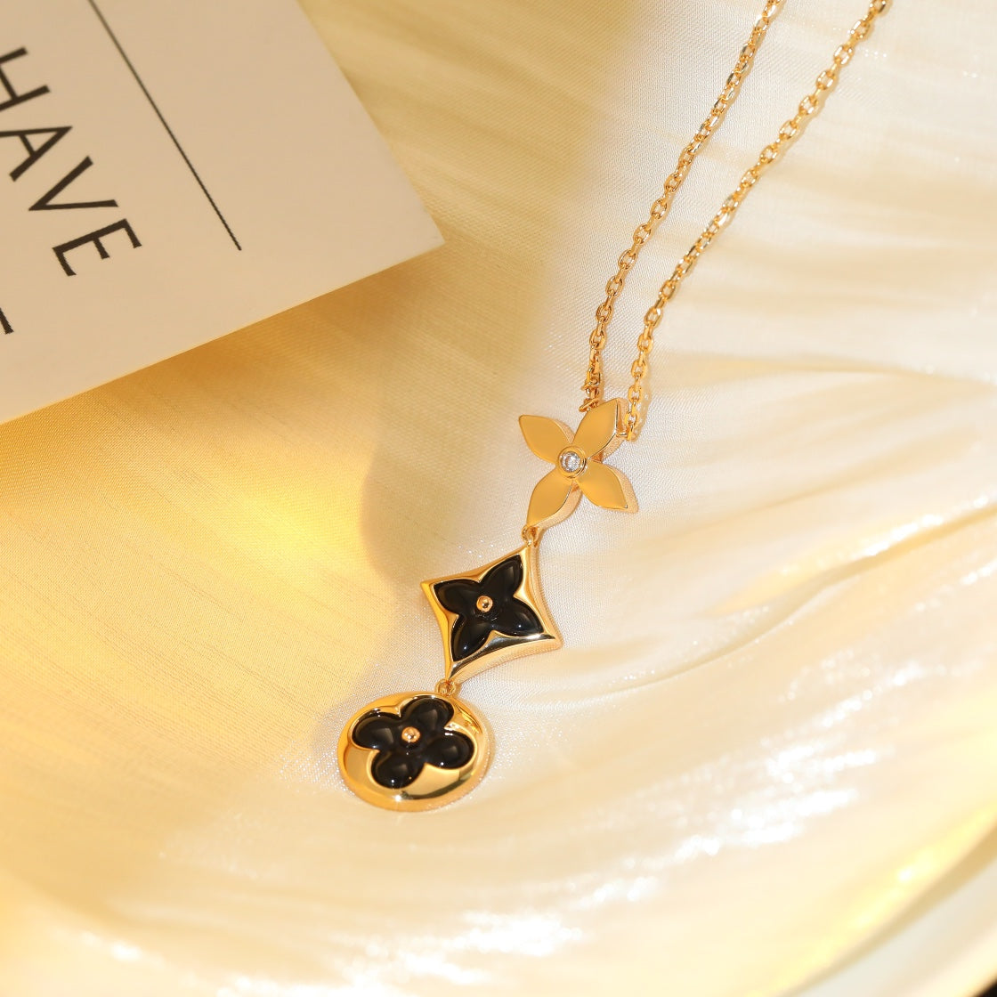 [AuraEcho]STAR AND SUN ONYX PINK GOLD NECKLACE