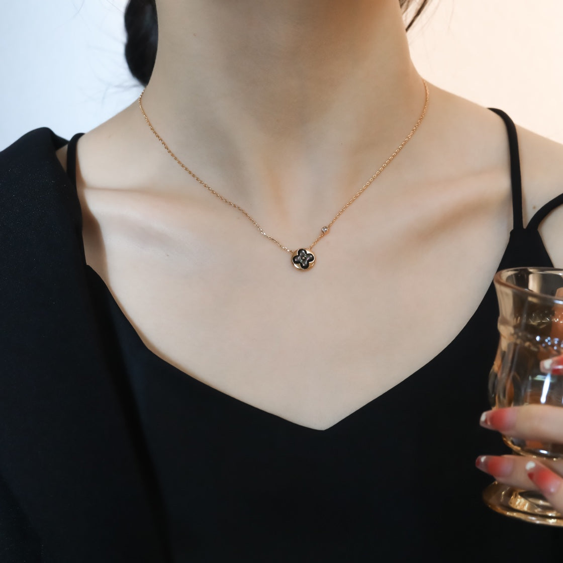 [AuraEcho]SUN PEDANT PINK GOLD 1 DIAMOND NECKLACE