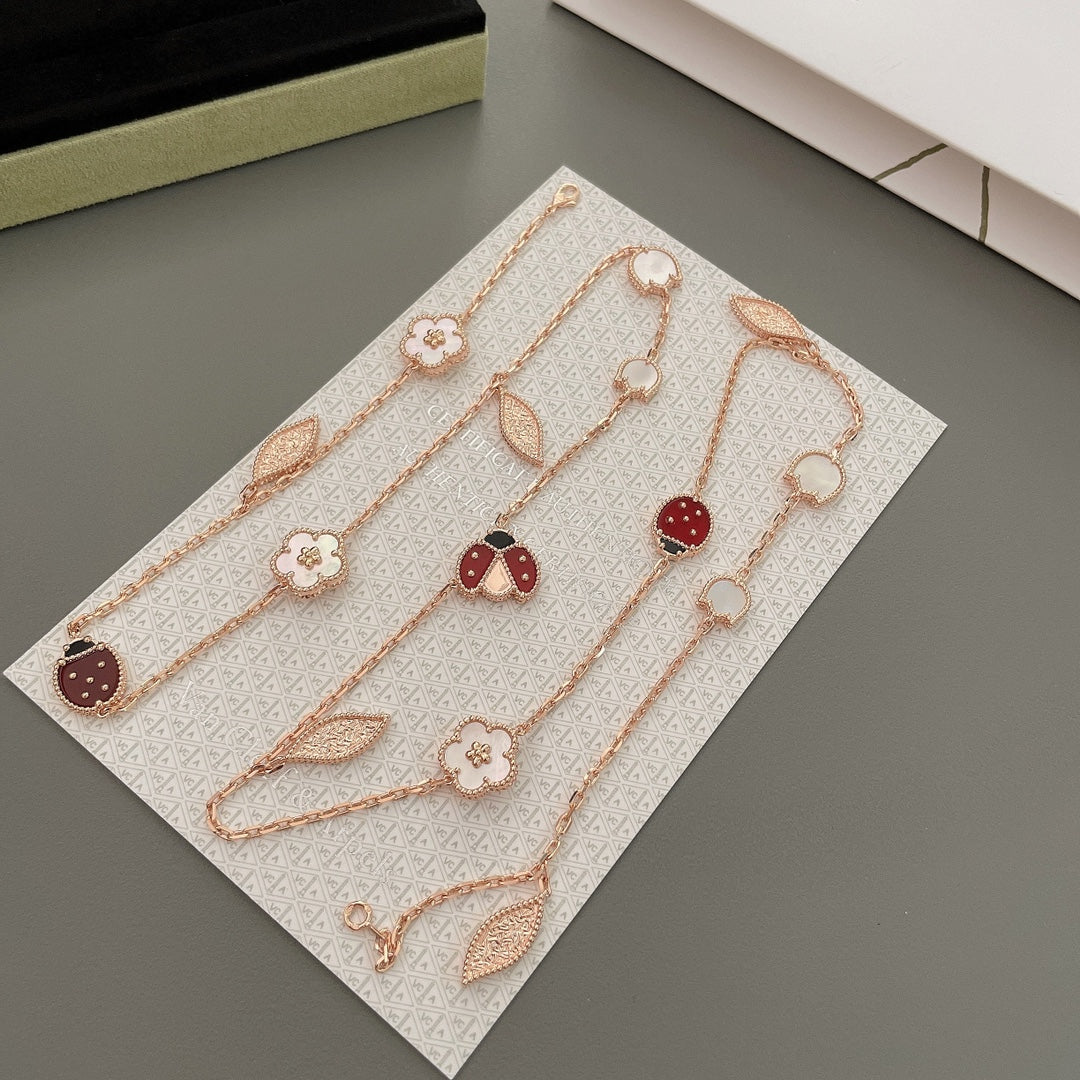 [AuraEcho]LUCKY SPRING 15 MOTIFS ROSE GOLD NECKLACE