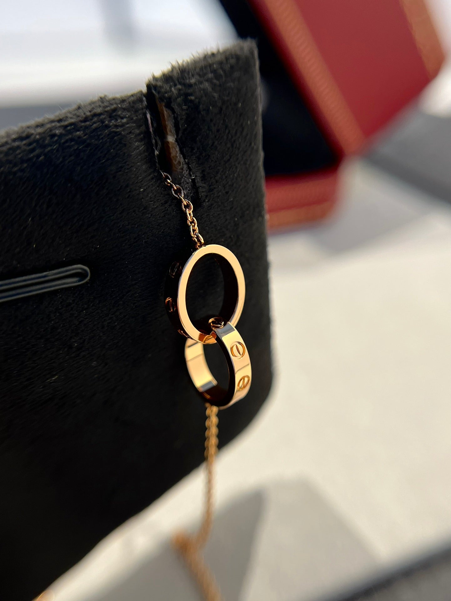 [AuraEcho]LOVE NECKLACE DOUBLE RING PINK GOLD