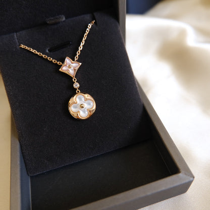 [AuraEcho]STAR AND SUN WHITE MOP 2 MOTIF PINK GOLD NECKLACE