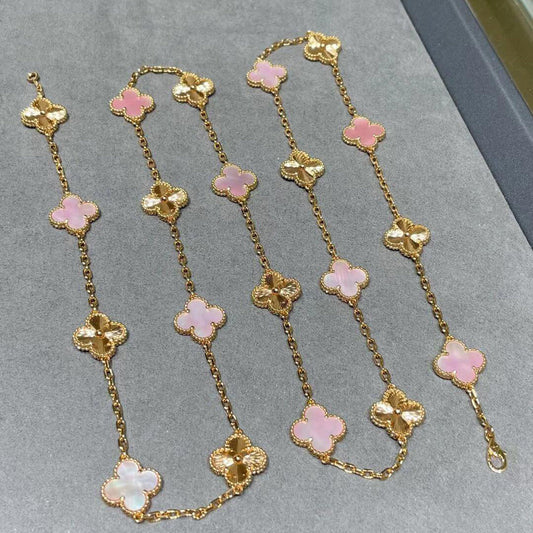 [AuraEcho]CLOVER 20 MOTIFS LASER PINK MOP NECKLACE