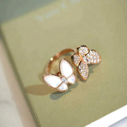 [AuraEcho]TWIN BUTTERFLY DIAMOND MOP RING