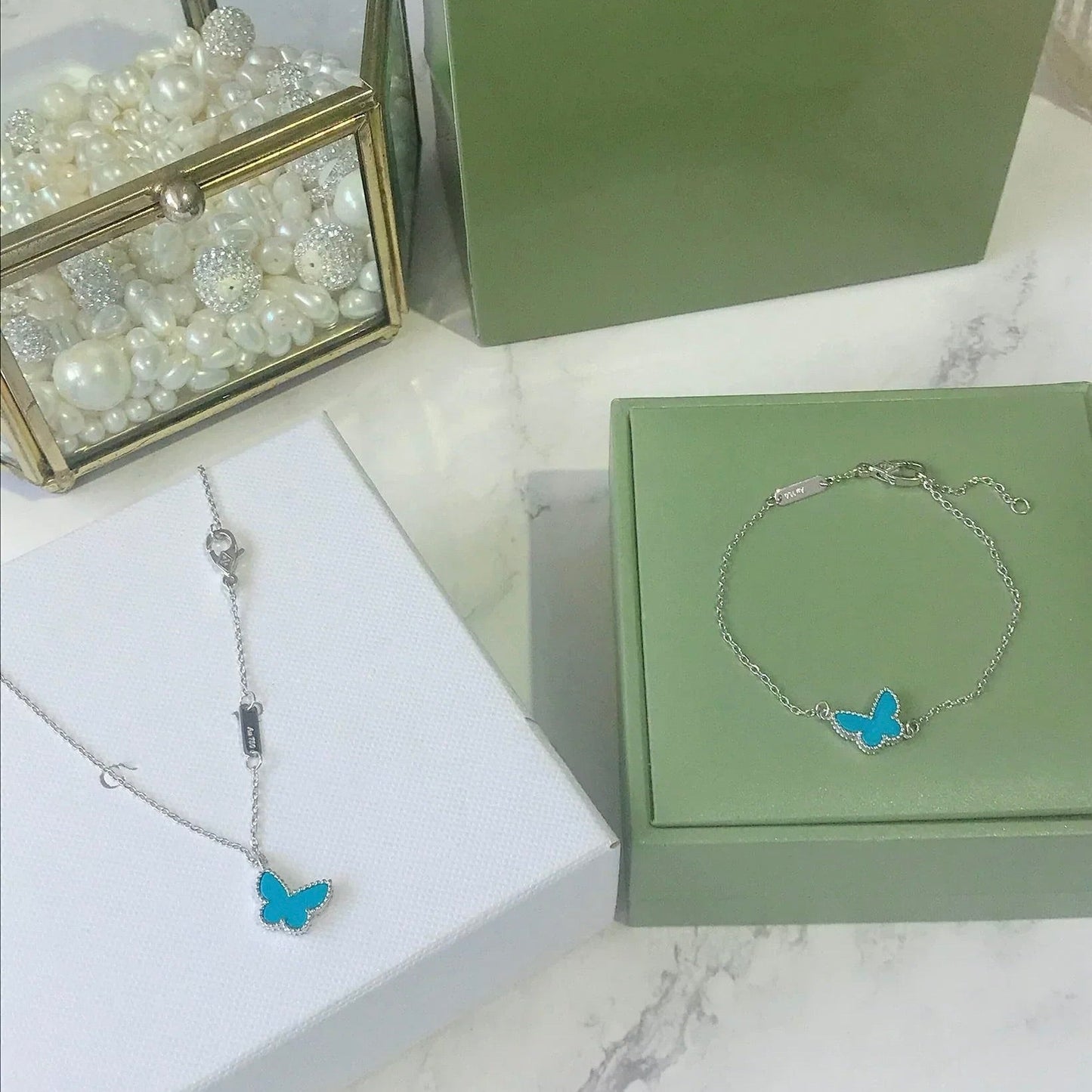 [AuraEcho]BUTTERFLY TURQUOISE BUTTERFLY BRACELET SILVER