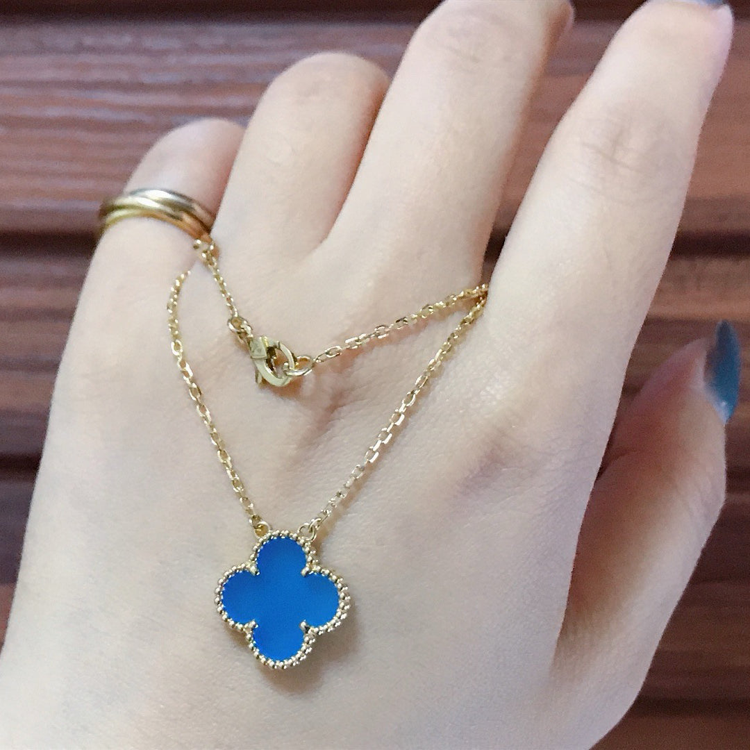 [AuraEcho]CLOVER 15MM BLUE AGATE NECKLACE