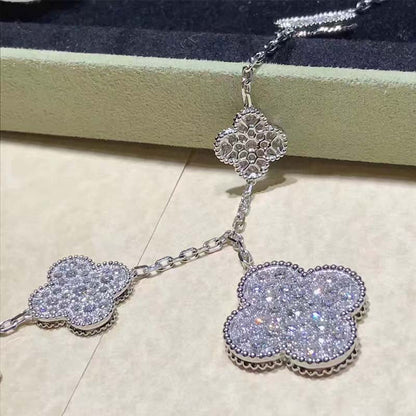 [AuraEcho]CLOVER 6 MOTIFS SILVER DIAMOND BRACELET