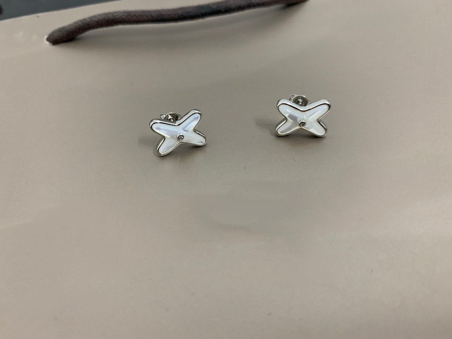 [AuraEcho]JEUX DE WHITE MOP SILVER DIAMOND EARRINGS