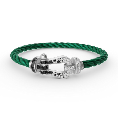 [AuraEcho]FORCE LARGE HORSESHOE BLACK WHITE DIAMOND BRACELET SILVER
