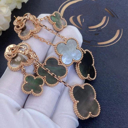 [AuraEcho]CLOVER EARRINGS DARK MOP 4 MOTIFS ROSE GOLD