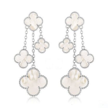 [AuraEcho]CLOVER EARRINGS WHITE MOP 4 MOTIFS SILVER
