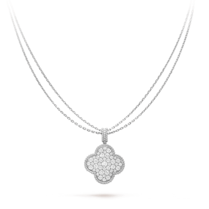 [AuraEcho]CLOVER 25MM SILVER FULL DIAMOND BIG CLOVER NECKLACE