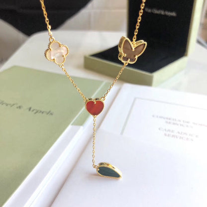 [AuraEcho]LUCKY SPRING 4 MOTIFS ROSE GOLD NECKLACE