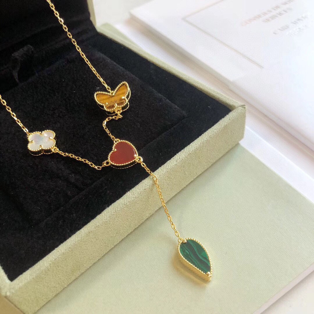 [AuraEcho]LUCKY SPRING 4 MOTIFS ROSE GOLD NECKLACE